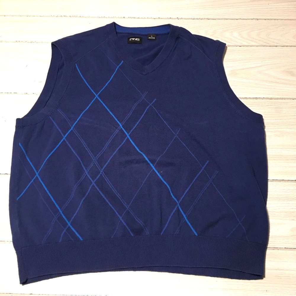 PING Collection Mens Golf Sweater Vest Size XL Blue Cotton V-Neck